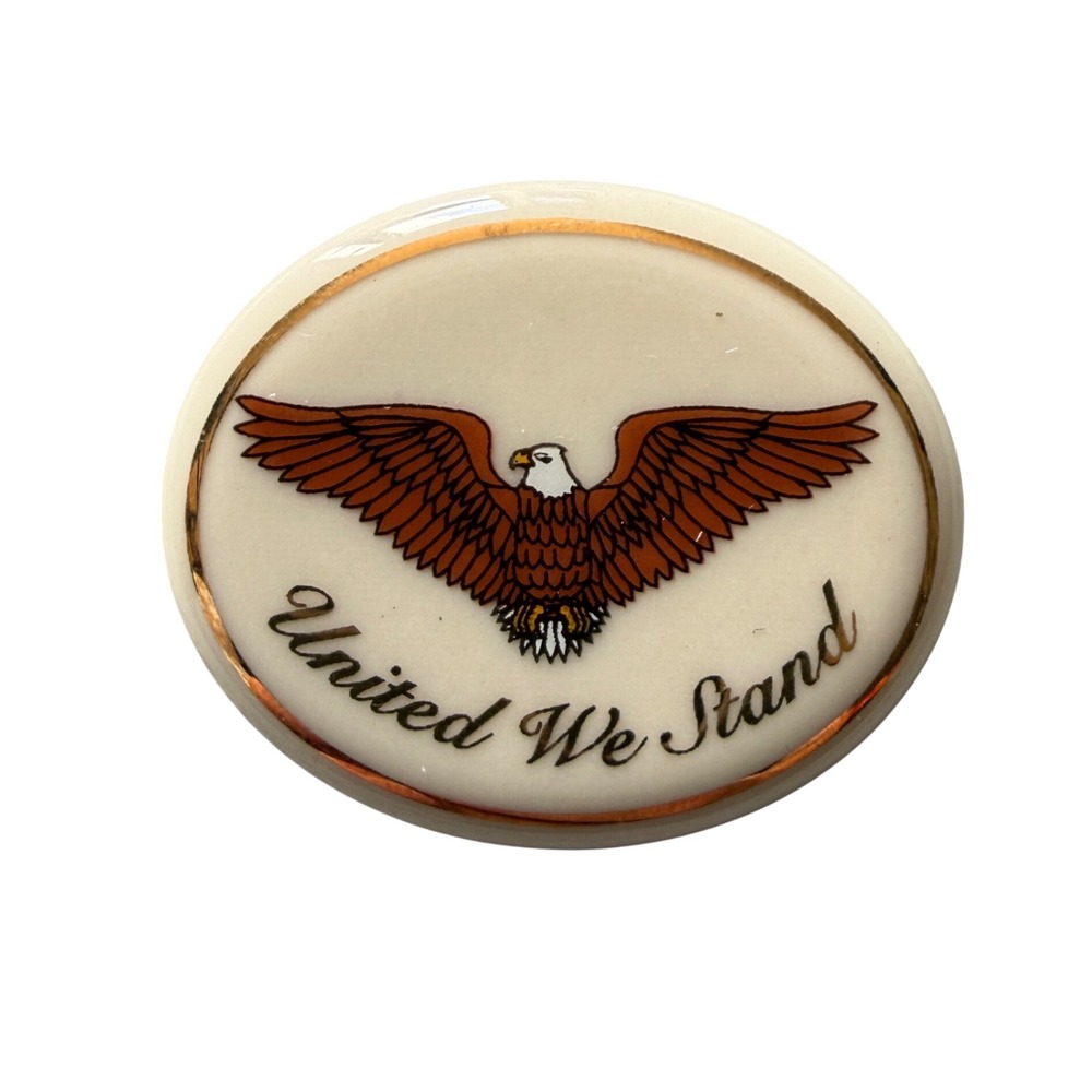 Lenox USA United We Stand Eagle Porcelain Brooch Pin Gold Trim Patriotic Cream